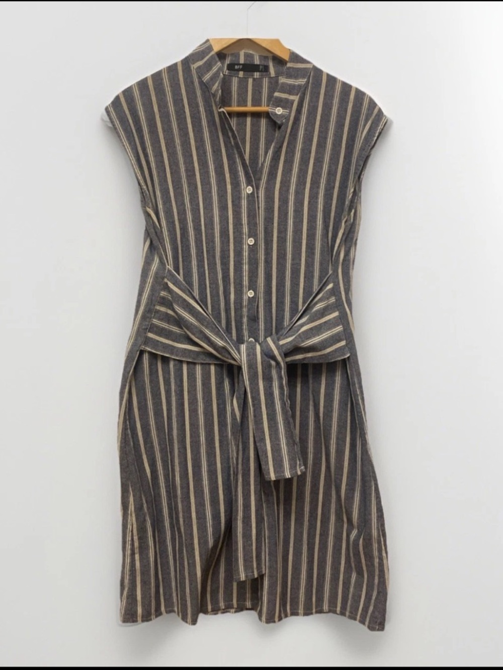 Sleeveless Striped Midi Dress with Front Tie in Blue and White